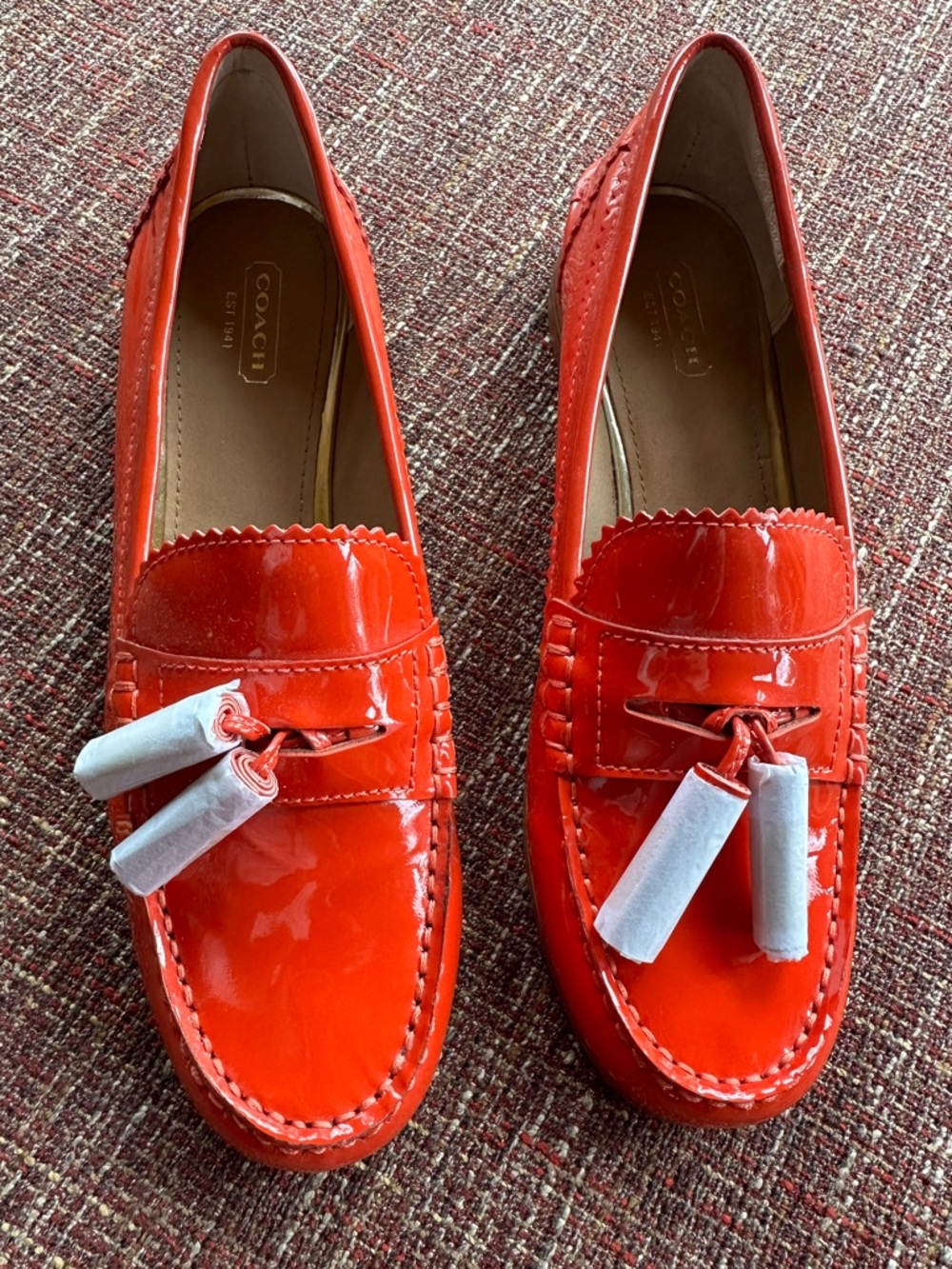 Coach NWOT Women’s Orange Patent Tassel Leather Loafers (Sz 9)